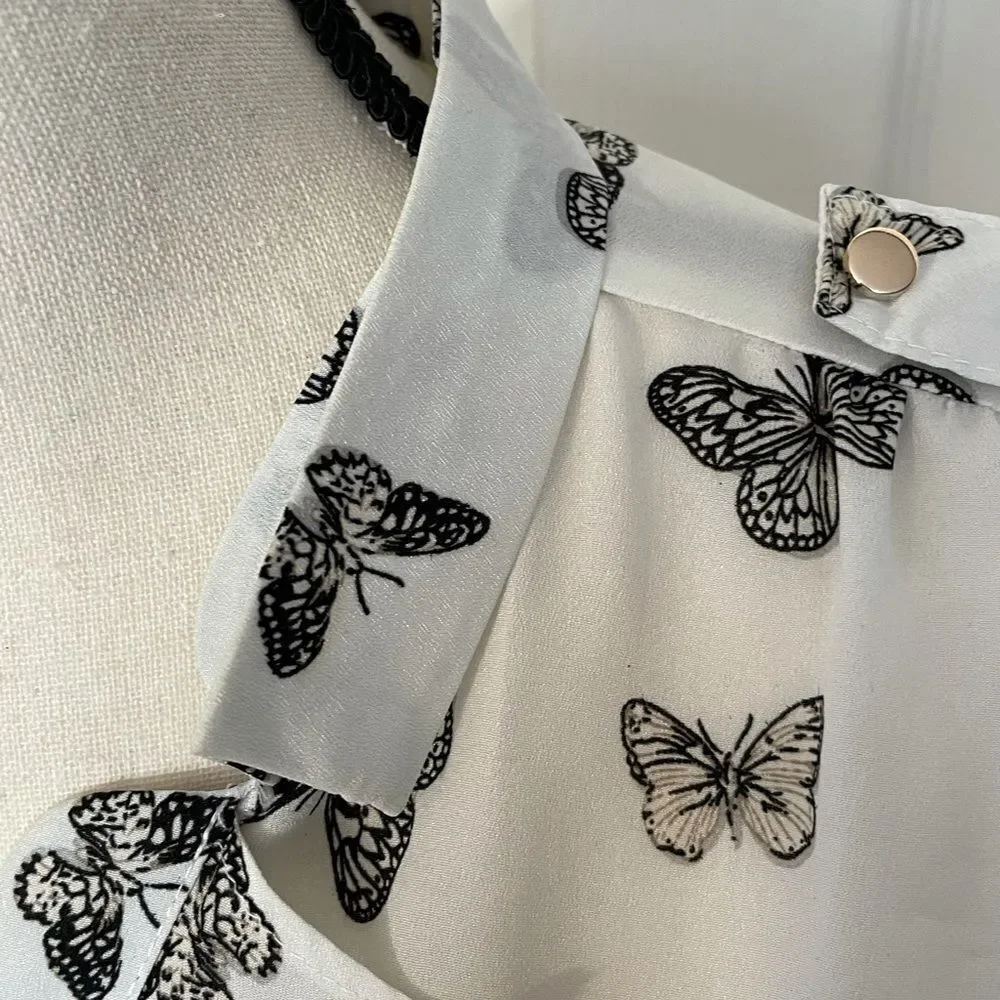 OASĀP Semi-Sheer Button Down Butterfly Blouse, L - Picture 14 of 16